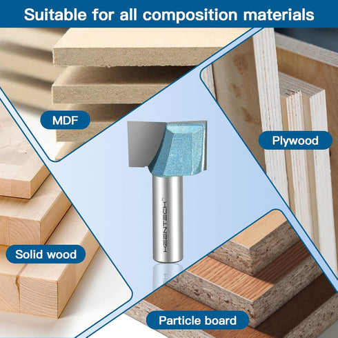 KEENTECH Router Bits, 1/2" Shank, Bottom Cleaning Carbide Tipped Surfacing Bit for Woodworking
