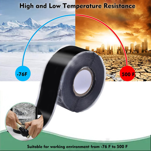 Self Fusing Silicone Tape, 1 in x 16.4', Black Waterproof Rubber Leak Proof Sealing Tape for Repairs