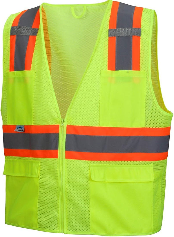 Pyramex Hi-Viz Lime Safety Vest, XL, All Mesh with Contrasting Reflective Tape
