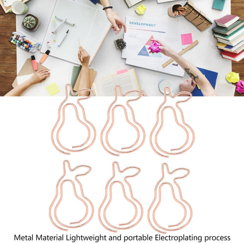 Pear Paper Clips 100pcs, Cute Rose Gold Fruit Design for Office School Paper Files