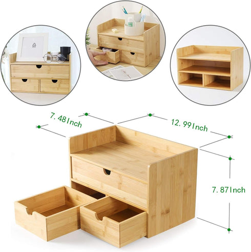 Wisuce Bamboo Desk Organizer, Mini Desktop Drawer Storage Box for Office Home Toiletries, No Assembly Required (3