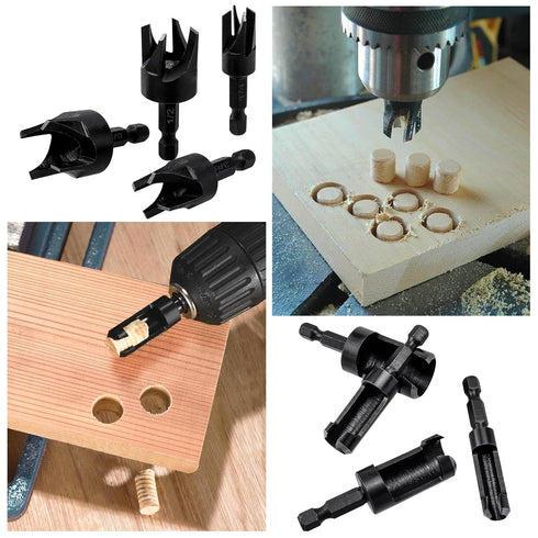 Yakamoz 8Pcs Wood Plug Cutter Set, 1/4 Inch Hex Shank Straight and Tapered Cork Drill Bits Cutting Tool