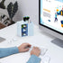 LETURE Small Desk Organizer with Drawer - Office School Storage Box for Card/Pen/Pencil/Stationery, Blue Plastic Makeup