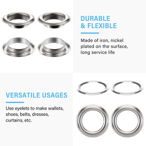 WILLBOND Grommet and Washer Kit, Finish Eyelet for Clothes, Fabric, Leather Tag Bag (500 Pieces, Silver, 1/2 Inch)