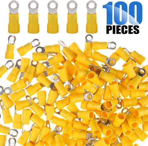Glarks 100pcs 12-10 Gauge M4 Ring Electrical Insulated Quick Splice Crimp Terminals Connectors