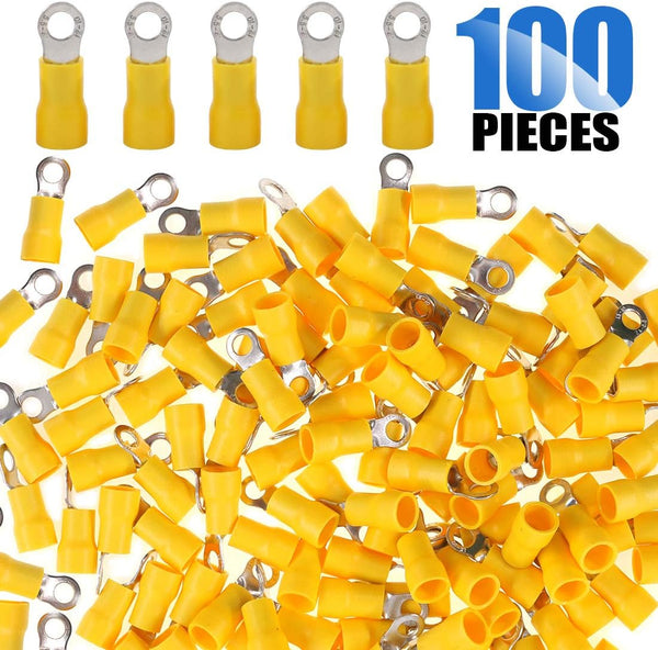 Glarks 100pcs 12-10 Gauge M4 Ring Electrical Insulated Quick Splice Crimp Terminals Connectors