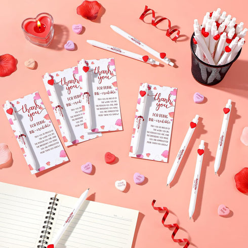 50 Sets Jetec Valentines Pens Bulk Heart Employee Appreciation Gifts Inspirational Ballpoint Pen with Thank You Card