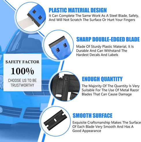 Plastic Razor Blade Scraper Blades, Double Edge Razor Blades for Removing Decals & Cleaning Window Glass, 300 Pieces