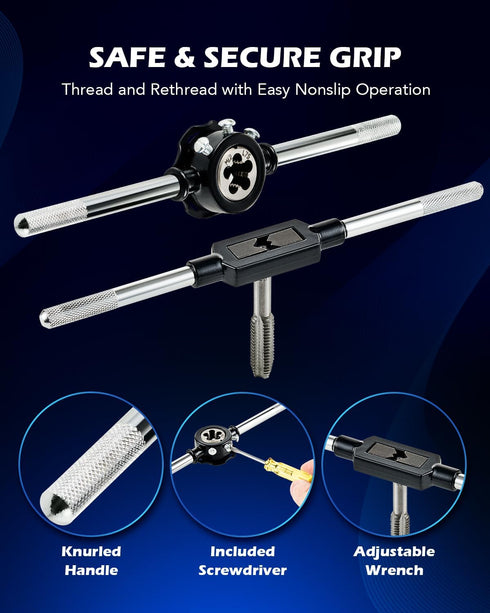 60 Set Orion Motor Tech PCS Tap and Die Metric and Standard Sizes Included Tap Die Kit Metric and SAE for Threading