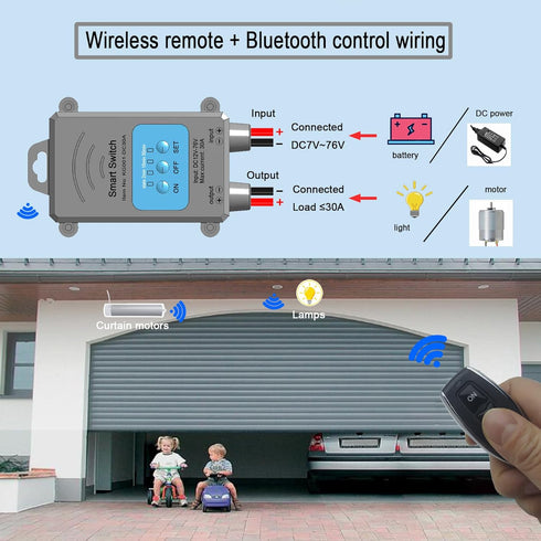 DC12-76V,Wireless 30A, DC Wireless Remote Switch Bluetooth Remote Control Relay Switch for Control Garage