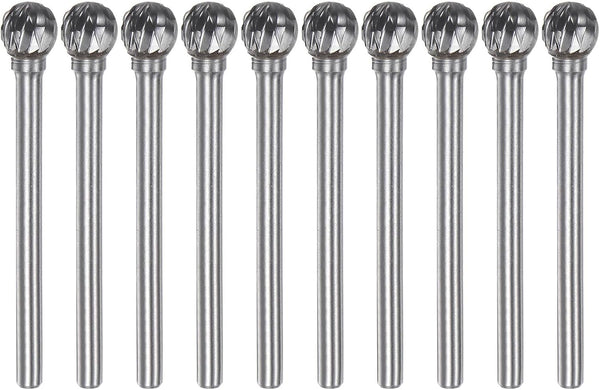10pcs Carbide Rotary Burrs, 1/8" (3mm) Shank, 1/4" (6mm) Head for Metal Wood Polishing