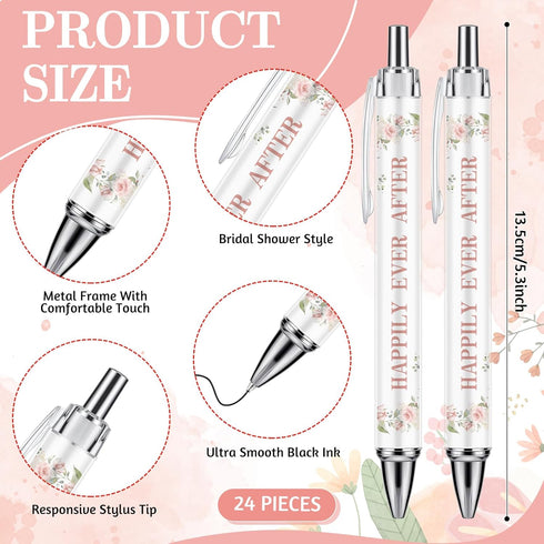Whaline 24Pcs Bridal Shower Ballpoint Pens Retractable Wedding Floral Picture Pens Plastic Black Ink Pens for Guest Wedding Games Proposal Bachelor Favors Souvenirs by Whaline