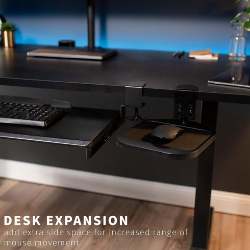 VIVO 360 2 inch MOUNT-MS01B Clamp-on Wooden Mouse Pad Holder Platform, Adjustable Under Desk Rotating Tray Rest
