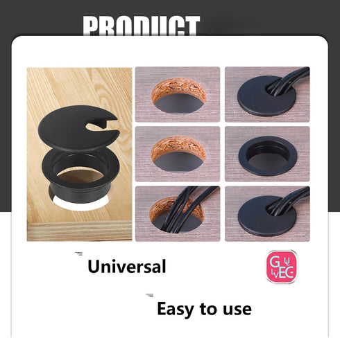 Black 1-3/8 Inch Desk Grommet Set, Cable Hole Cover & Wire Organizer for Desk Cord Management, 3Pcs