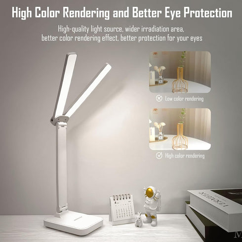 kvppvt LED Double Head Desk Lamp, Rechargeable Portable Table Lamp, Adjustable Light Color and Brightness, USB Powered