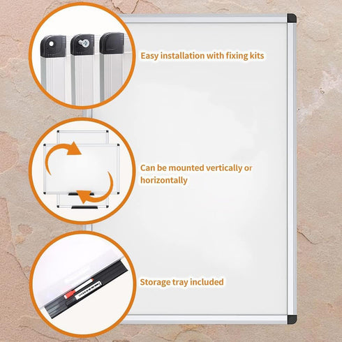 VIZ-PRO Dry Erase Board, 36 x 24 Inches, Wall Mounted Whiteboard for School, Office, Home