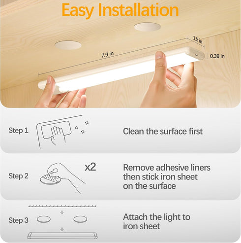 Counter Closet 2-Pack, Motion Sensor Under Cabinet Lights, Magnetic Rechargeable Under Light, Wireless Night Light Bar