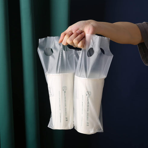 EGV 300PCS Packaging (26x30cm) Clear Handle Drink Drinking Poly Plastic Bags,Drink Carrier, for Delivery Take Out Cup