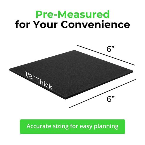 XCEL Anti Vibration Pads, Self Stick Adhesive Foam Rubber Sheets for Appliances and Furniture (Black, 6x6x1/8 in, 8)