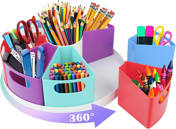 Rotating Art Supply Organizer Storage Caddy for Kids - 9 Bin Craft