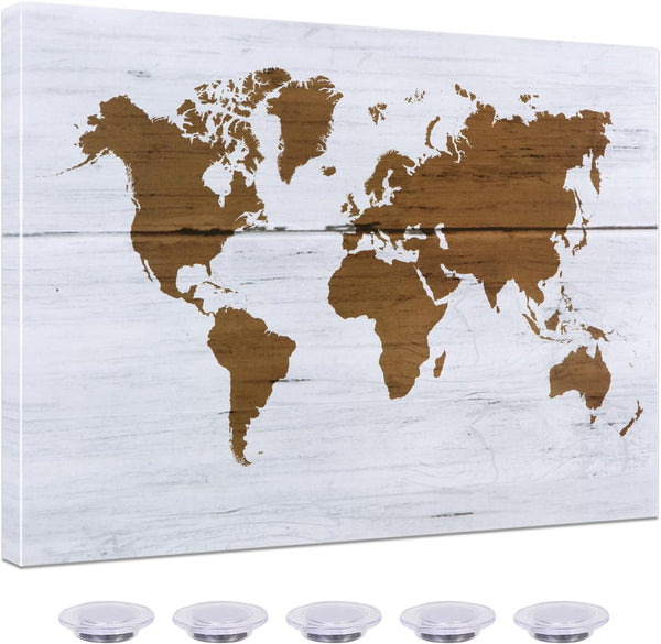 World Travel Map Dry Erase Board, 16 x 12 inches Decorative Print Magnetic Surface White Board for Wall, Magnets