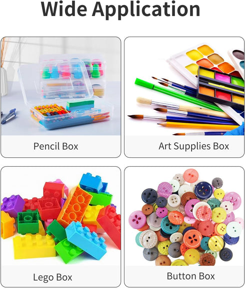 Sooez 6 Pack Pencil Box, Hard Plastic School Supplies Container with Lid, Clear Stackable Crayon Boxes
