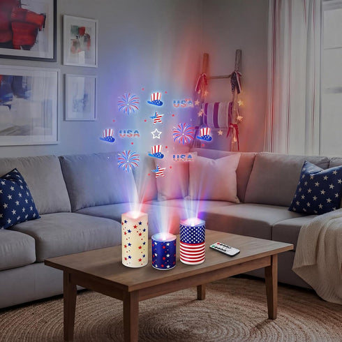 3 4th Baquler Pcs Independence Day Flameless Projector Candle with Remote Timer - American Flag Patriotic Projector