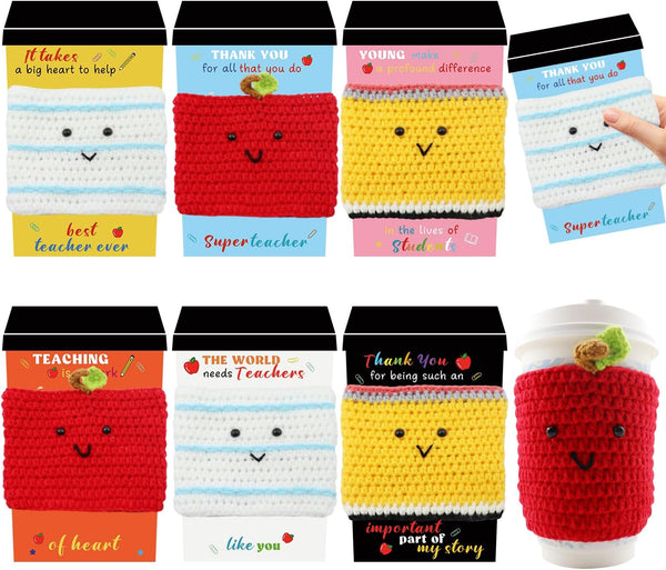 Airsnigi 36 Pcs/18 Set Teacher Appreciation Gifts Crochet Coffee Cozy with Thank You