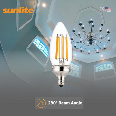 40272 B11 Bulb, 7.5 (60 810 E12 Dimmable, 20 90 5000K 6 Pack Sunlite LED Edison Torpedo Tip Chandelier Light Watts W