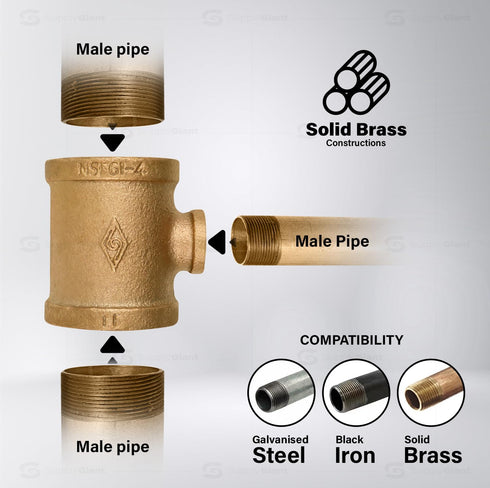 Supply Giant CSSU0120 1/2 in. x 1/4 in Reducing Tee with Female Threaded Connections, Brass Construction, Economical &