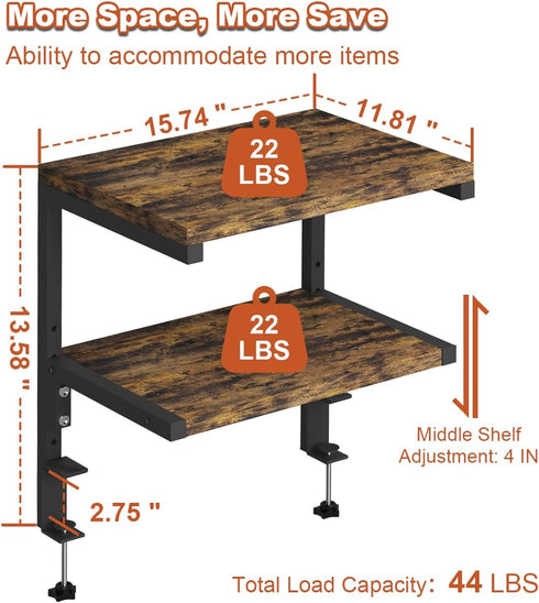 Clamp on Desk Organizer Shelf, Heavy-Duty 2-Tier Adjustable Storage Extender for Desktop Accessories and Gaming