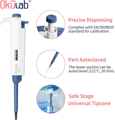 Single-Channel Micropipette, 50-200µl, Manual Adjustable Mechanical Pipette, High-Accurate, Variable Volume,