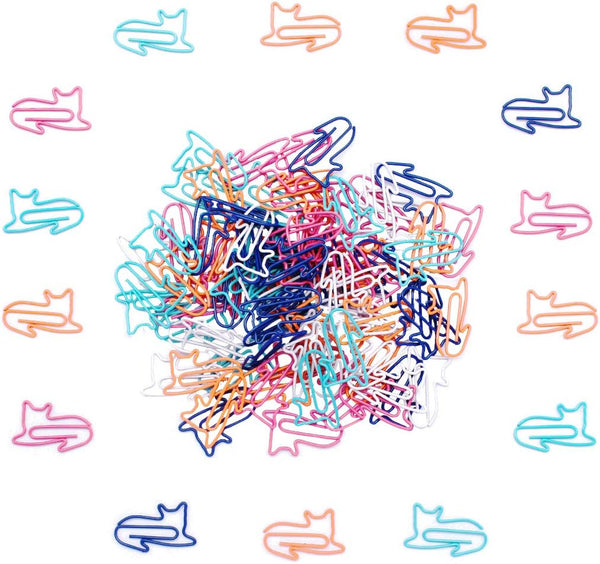 Gullor Cute Paper Clips - Assorted Colors, Cat Shape Paper Clips - 100 PCS for Cat Lovers