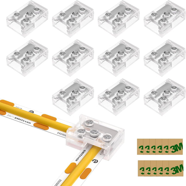 EMITEVER 8mm LED Strip Connectors, 12pcs, T-Shaped Gapless Connection Solderless Transparent Tape Light Connectors