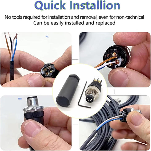 3 Pcs M8 Connector 4 Pin Male Straight Plastic Shell Aviation Plug for Cable Unshielded Connector