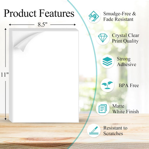 Full Sheet Labels 8.5” x 11” Shipping Address Labels, Printable White Sticker Paper for Laser & Inkjet Printers
