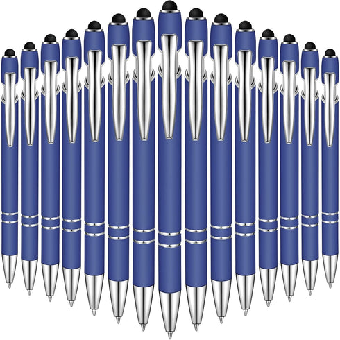 Zonon 38 Pieces Rubberized Ballpoint Pen with Stylus Tip, Stylish Metal Cap, Soft Grip, Black Ink (Dark Blue)