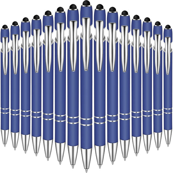 Zonon 38 Pieces Rubberized Ballpoint Pen with Stylus Tip, Stylish Metal Cap, Soft Grip, Black Ink (Dark Blue)