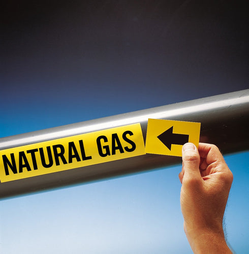 Brady 20449 Economy Pipe Markers-To-Go, B-736, 1" Height X 8" Width, Black On Yellow Self-Sticking - Plastic Film, Legend "Natural Gas"
