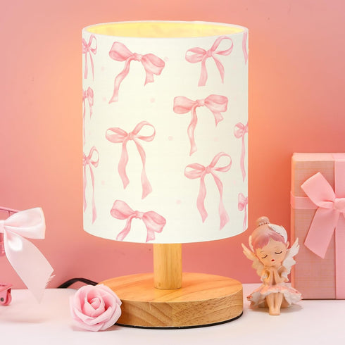 VIHOSE Bow Kids Table Lamp for Bedroom Kids Bedside Lamp with Linen