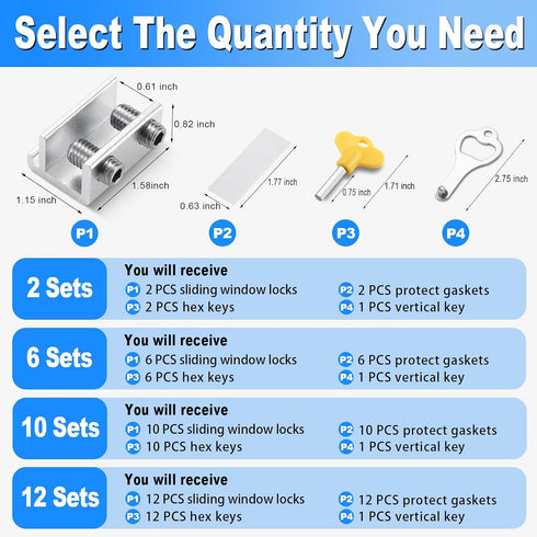 HYIEOU (2 Sets), Sliding Window Locks Secure Window Lock with Key, Window Locks for Up and Down Windows & Horizontal