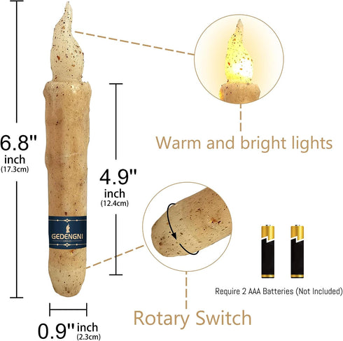 2pcs 6inch Vigils(LW2P-WH) Magical Candlesticks Flameless Taper Candle, White LED Tapered Candles Remote Dipped Candle