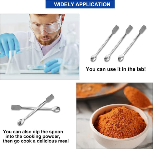 10 Pcs 2 in 1 Double Ended Lab Spoon - Stainless Steel Micro Lab Spatula for Reagent Sampling