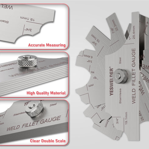 YESWELDER MG-11 Metal Weld Fillet Gages Set (7PCS) for Welding Inspection Test Ulnar MM & Inch