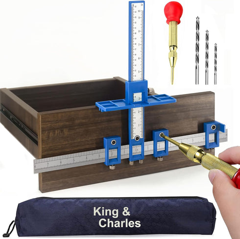 King&Charles Cabinet Hardware Jig with Automatic Hole Punch and Drill Bits for Handles and Pulls