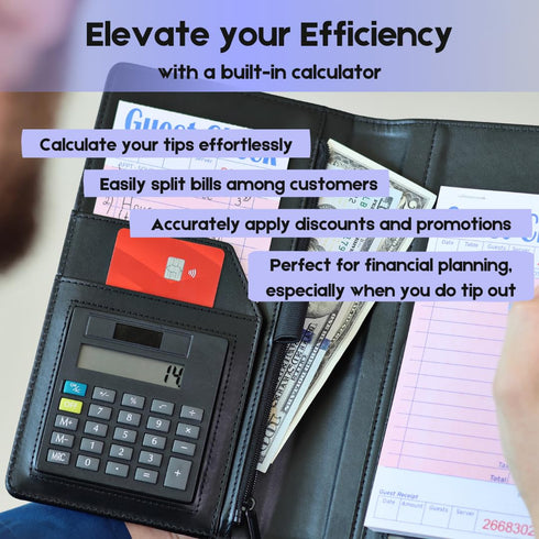 Generic Server Book with Calculator, Expandable Server Books for Waitress, Waiter Waitress Book, Restaurant Waitstaff