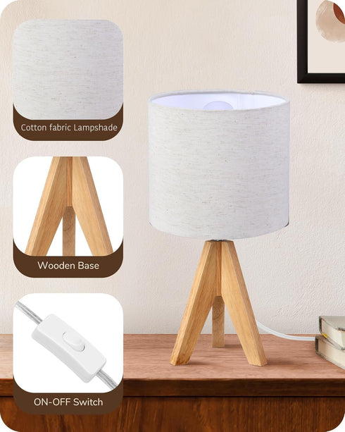 16 Inches Tripod Table Lamp, Height with Off White Jute Bedside Lamp with Linen Off White Lampshade, Nightstand Lamp