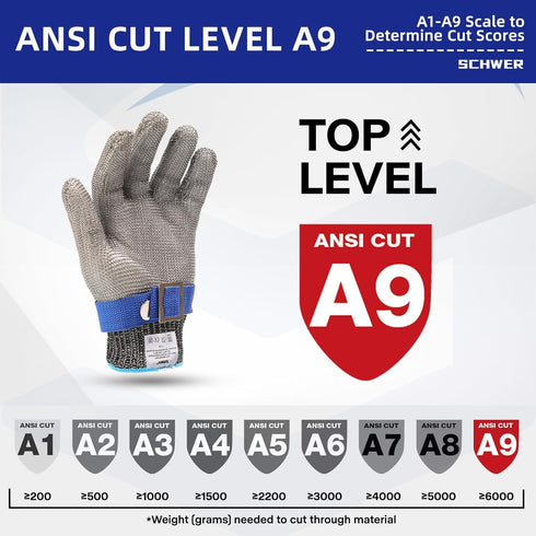 Schwer SlicePro ANSI A9 Cut Resistant Glove PR1706, Stainless Steel Mesh, Food Grade for Kitchen Cooking (L, 1 PCS)