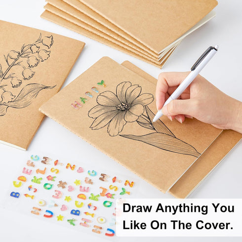 feela 8 Pack Unlined Kraft Paper Notebooks, A5, 60 Pages, Small Sketchbook for Drawing and Writing