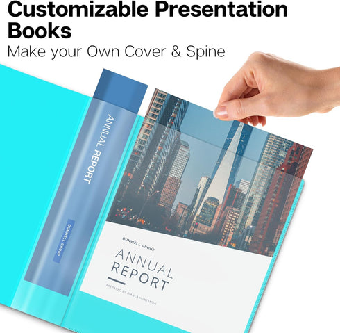 Dunwell 48-Pocket Presentation Binder, 8.5x11 Portfolio with Plastic Sleeves for Documents, Photos, Kids Artwork (Aqua)